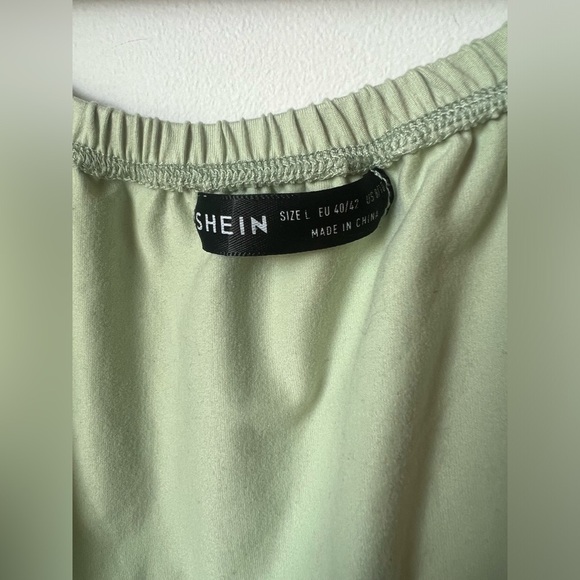 SHEIN Light Green Tie Cropped Top Blouse Short Sleeve Large - Picture 6 of 6